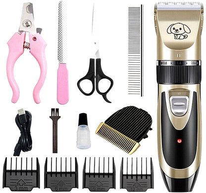 Dog Cat Pet Grooming Kit Rechargeable Cordless Electric Hair Clipper Trimmer Set
