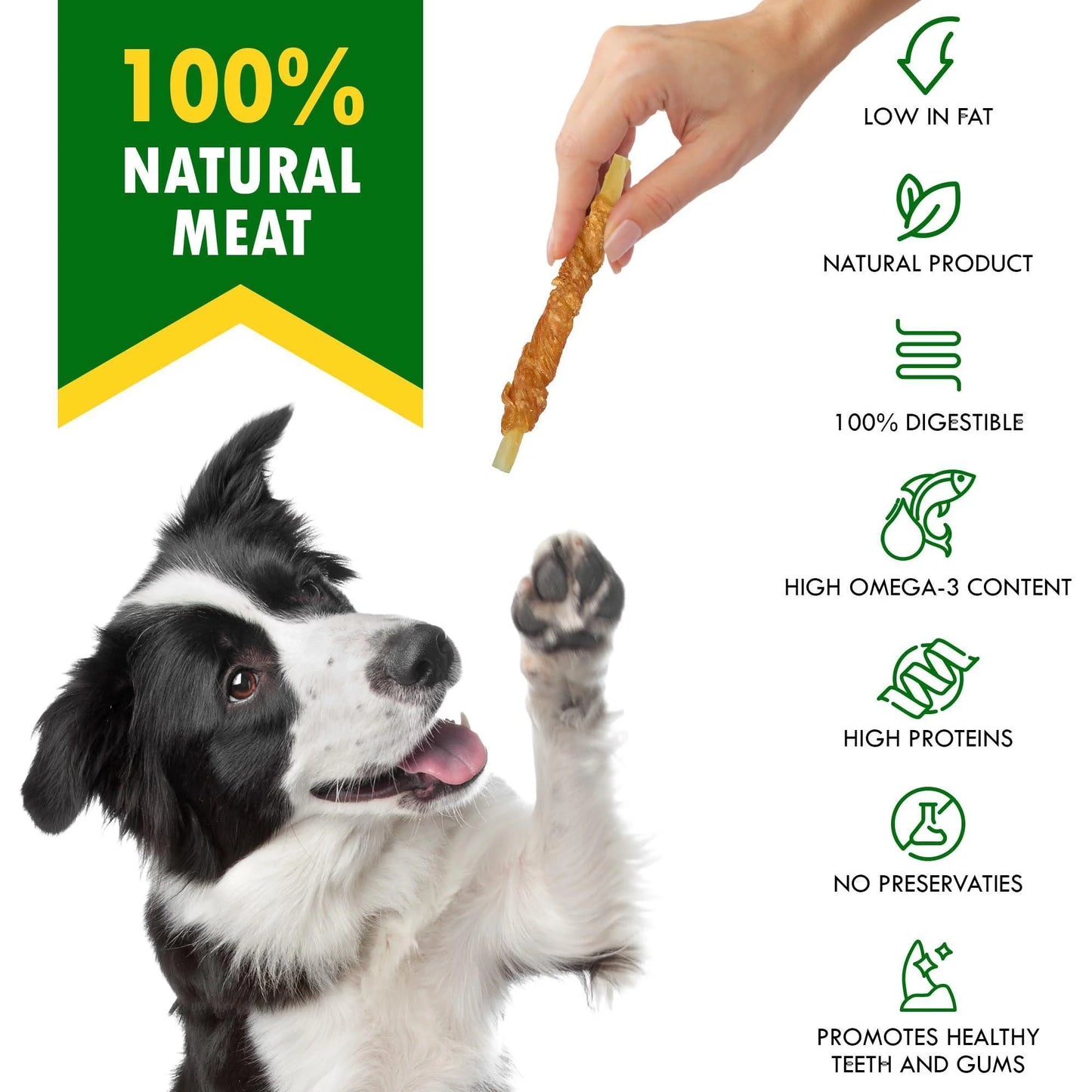 Cod Sticks Dog Treats Chicken Wrapped All Natural Rawhide Free & Grain Free Long Lasting Chews for Large & Small Dogs Organic Dried Pet Snacks Support Healthy Teeth & Skin Coat