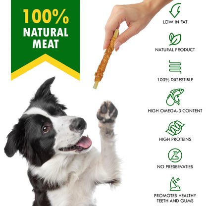 Cod Sticks Dog Treats Chicken Wrapped All Natural Rawhide Free & Grain Free Long Lasting Chews for Large & Small Dogs Organic Dried Pet Snacks Support Healthy Teeth & Skin Coat