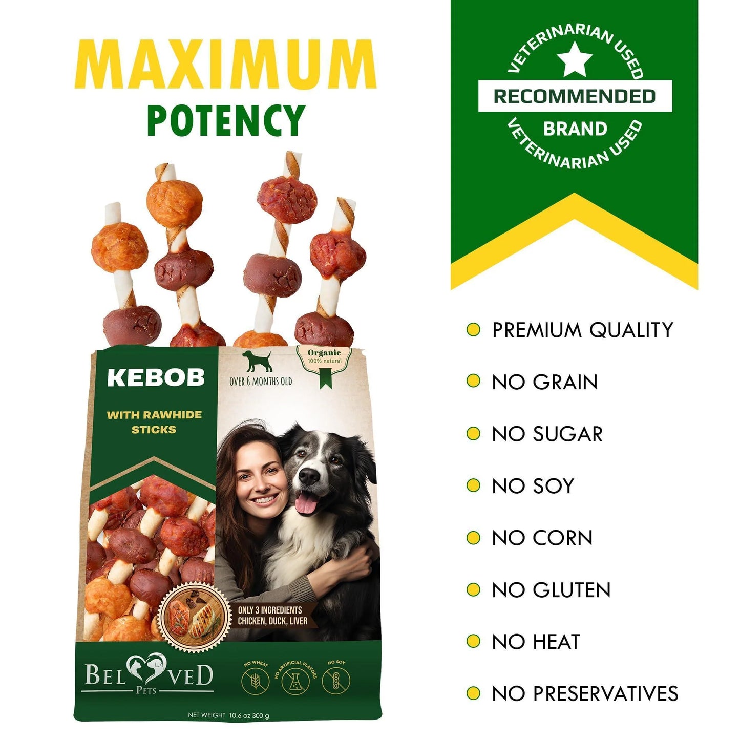 Dog Rawhide Treats with Duck and Chicken Human Grade Meat All Natural 10.6 Oz