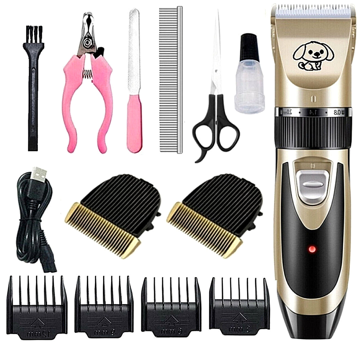 Dog Cat Pet Grooming Kit Rechargeable Cordless Electric Hair Clipper Trimmer Set